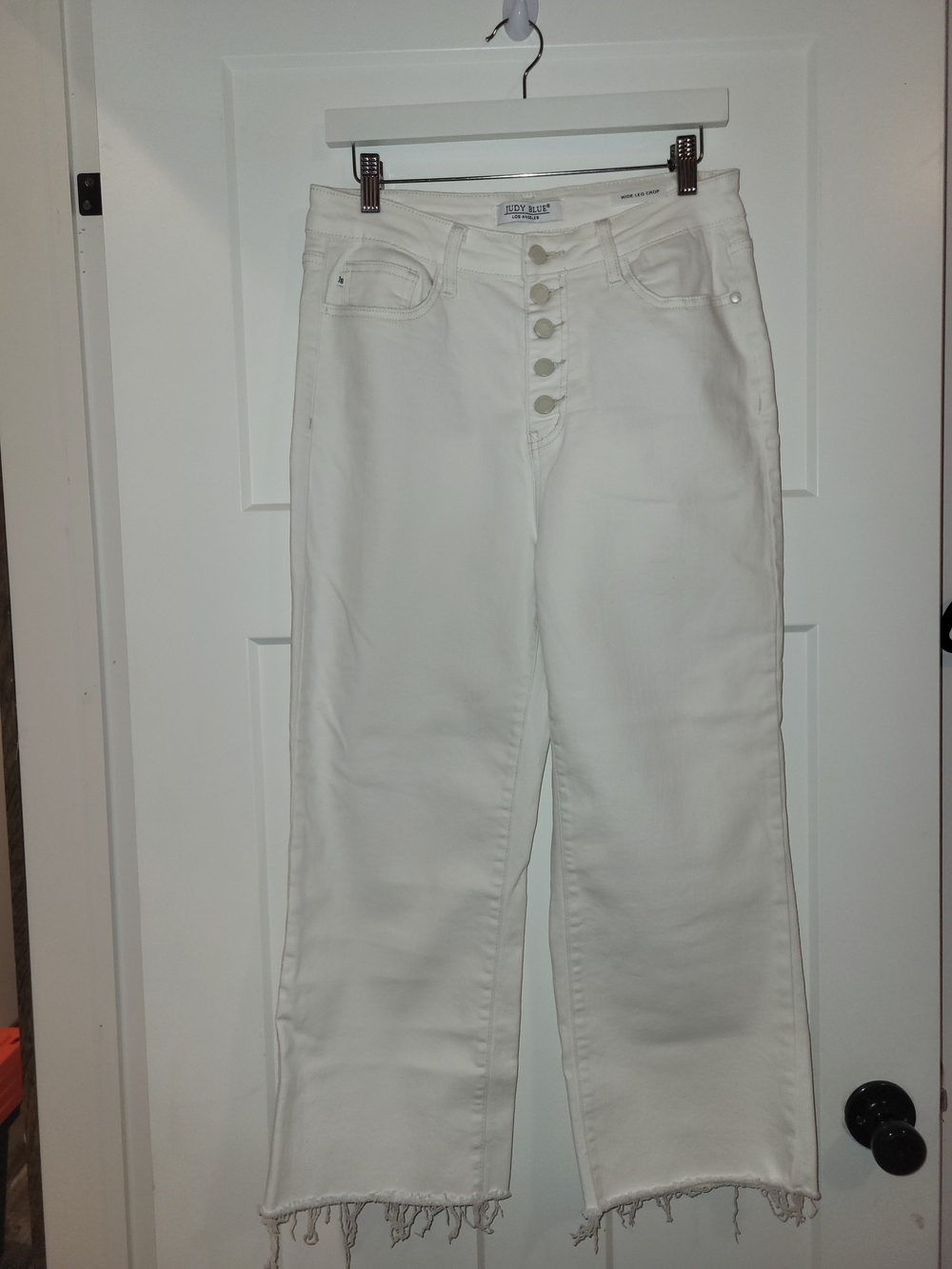 Judy Blue White High-Rise Button-Fly Wide Leg Crop Jeans